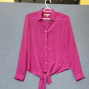 Banana Republic purple silk long sleeved blouse. Tie front. Size 6